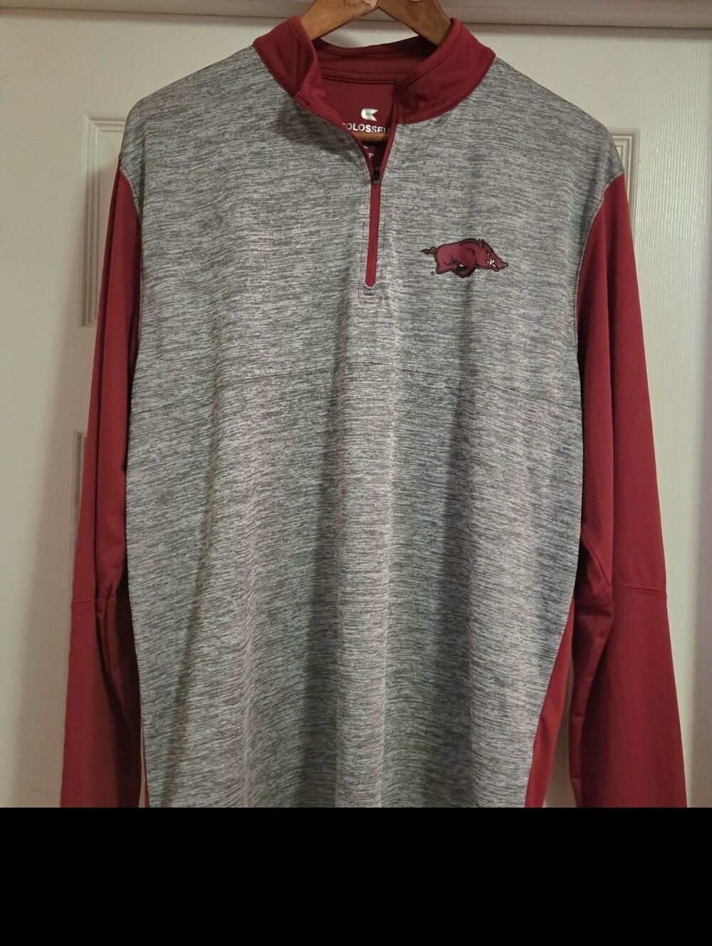 Colosseum Arkansas Razorbacks Mens Large 1/4 Zip Pullover Gray Space Dye NCAA